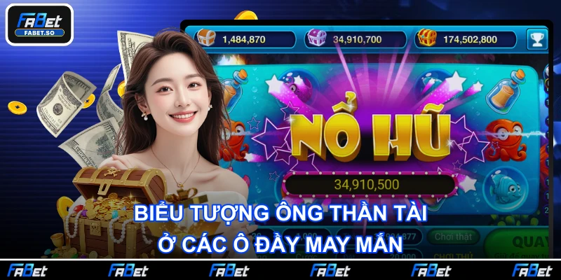 Biểu tượng ông Thần Tài ở các ô đầy may mắn